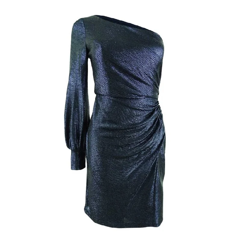 Nightway Women's One-Sleeve Metallic Dress (4, Navy)