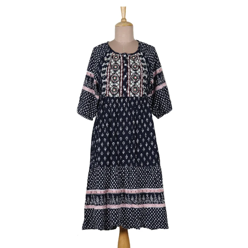 NOVICA Embroidered viscose dress Bohemian Charm