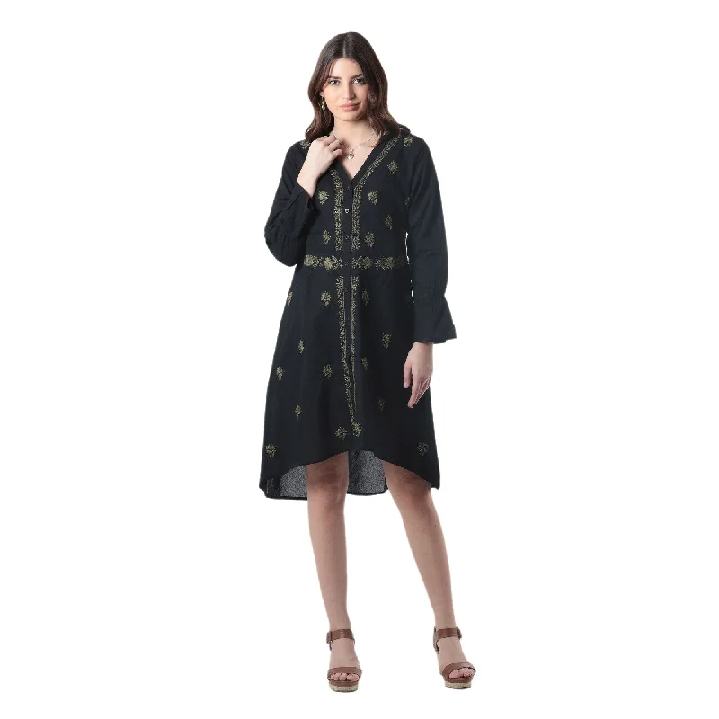 Novica Handmade Lucknow Bouquet Embroidered Cotton Shirtdress