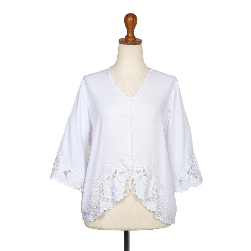 Novica Handmade White Blossom Rayon Blouse