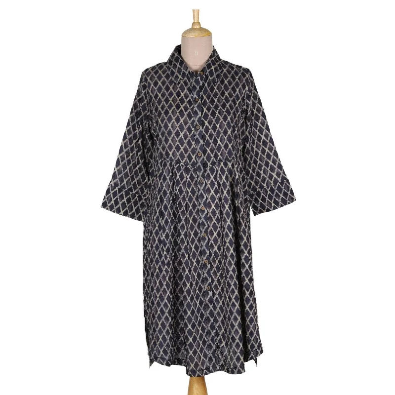 NOVICA Viscose shirtdress Creative Fusion in Indigo