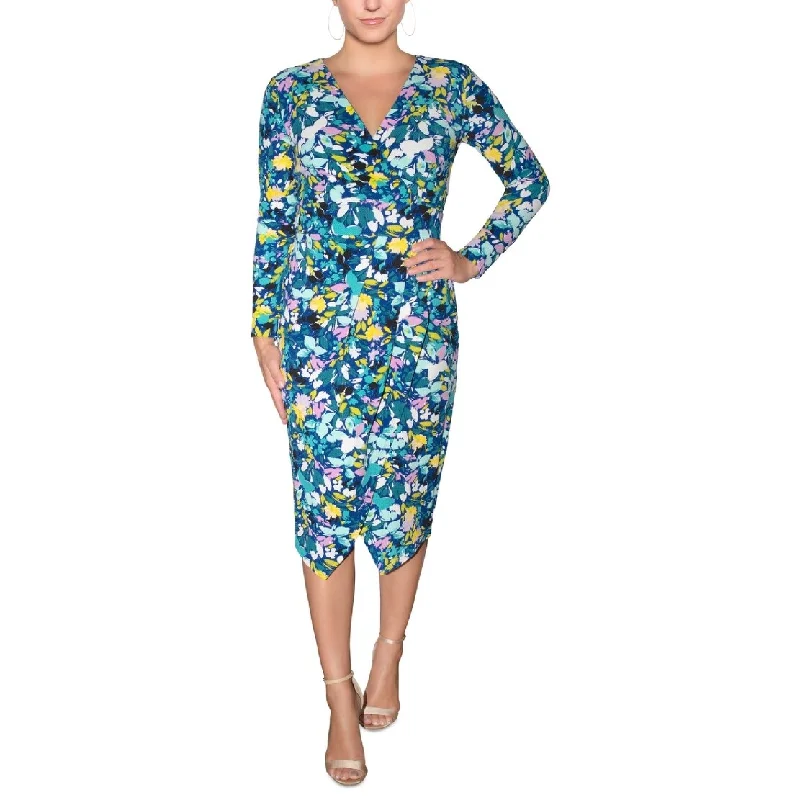 Rachel Roy Women's Cia Floral Print Faux Wrap Dress Blue Size Small