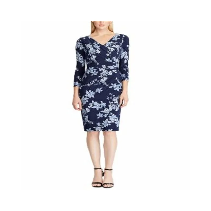 Ralph Lauren Women's Floral Print Jersey Dress Blue Size 6