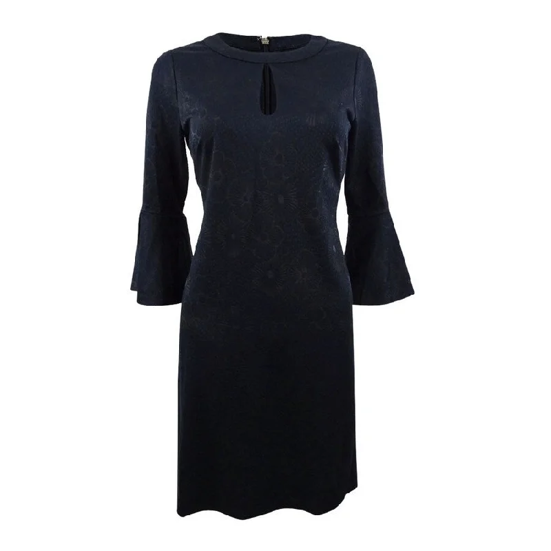 Tommy Hilfiger Women's Bell-Sleeve Jacquard Dress (4, Black)