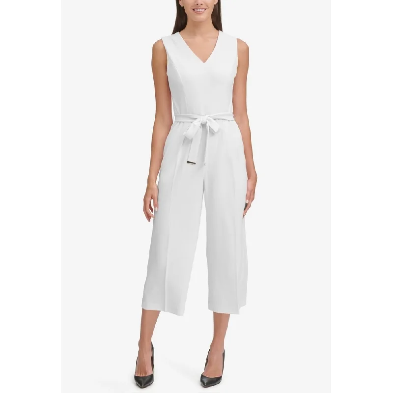 Tommy Hilfiger Women's Belted Cropped Jumpsuit White Size 16