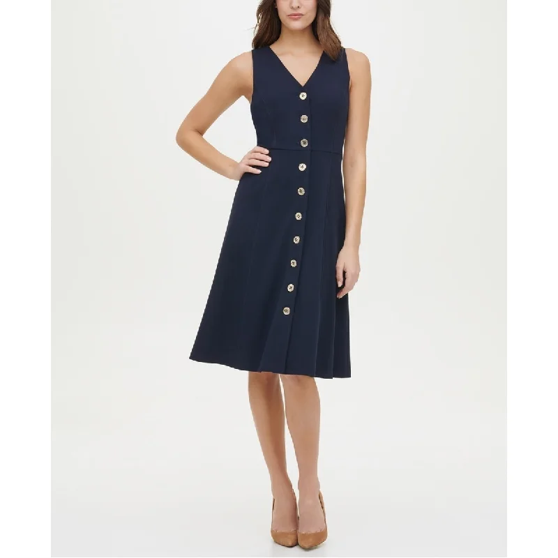 Tommy Hilfiger Women's Button Front A Line Dress Blue Size 12