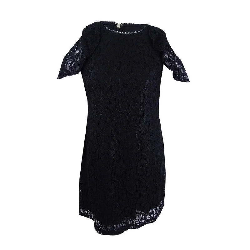 Tommy Hilfiger Women's Cold-Shoulder Glitter Lace Dress (12, Black)