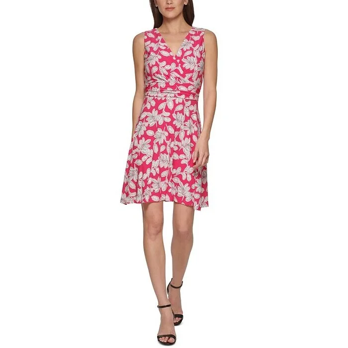 Tommy Hilfiger Women's Inkwell Printed Faux Wrap Dress Pink Size 10