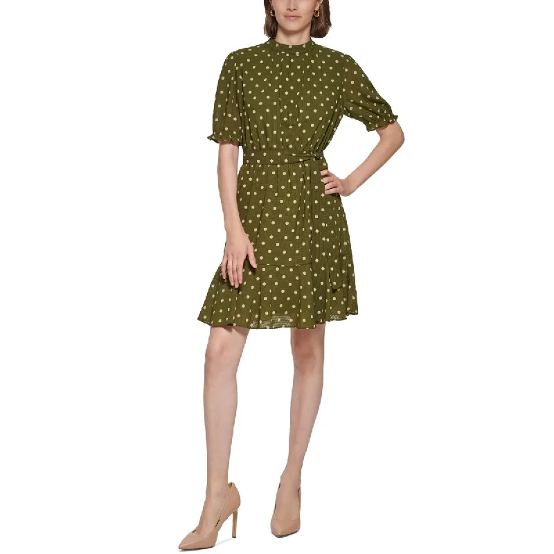 Tommy Hilfiger Women's Polka Dot Mock Neck Dress Green Size 14