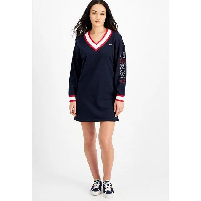 Tommy Jeans Women's Contrast Trim Sweatshirt Dress Blue