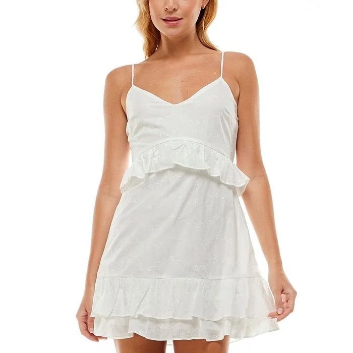 Trixxi Junior's Eyelet Ruffled Dress White Size Medium