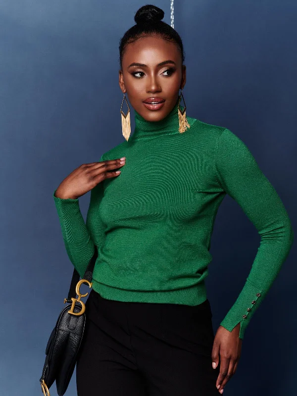 Turtleneck Fine Knit Fittted Jumper, Green