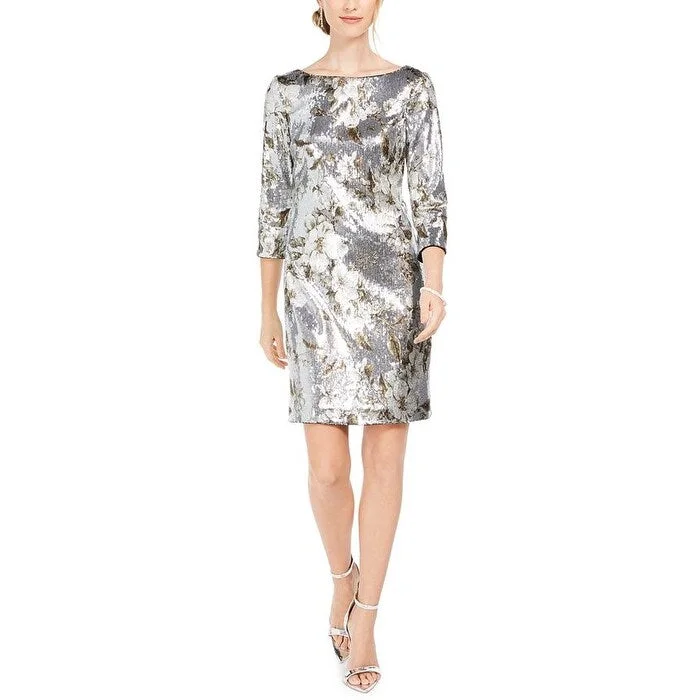 Vince Camuto Women's Sequined Bodycon Dress Silver Size 2