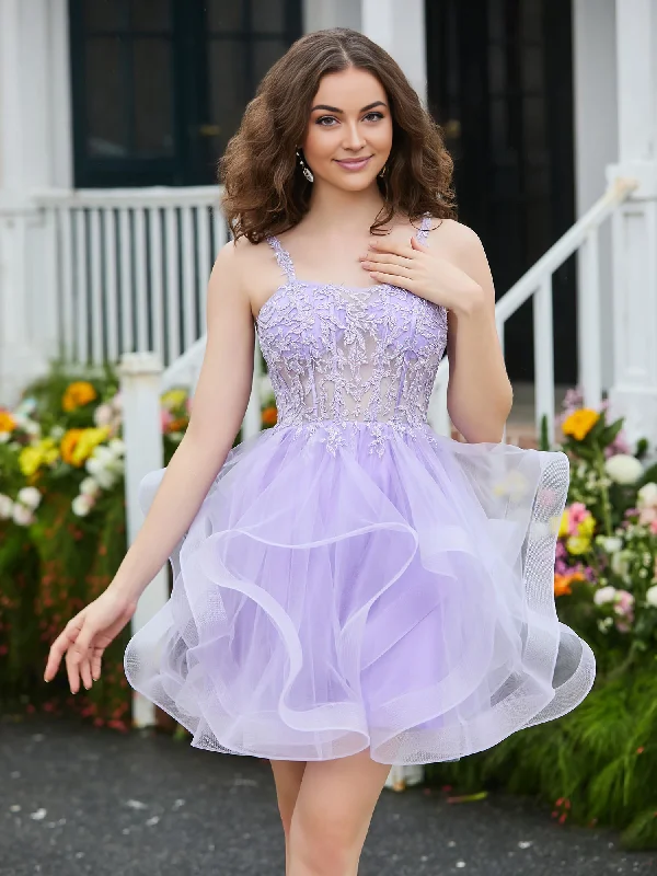 Appliqued Corset Top Short Tulle Dress Lilac Homecoming Dress