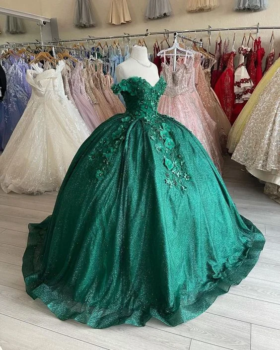 A-Line Green Ball Gown Prom Dresses Formal Evening Gowns      S1070