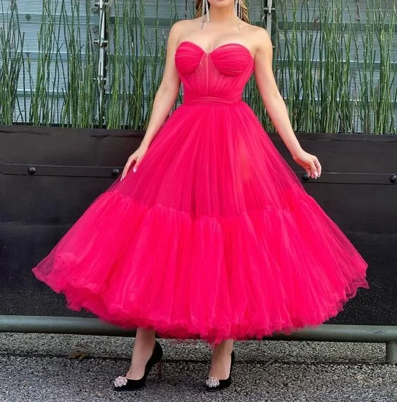 A line Hot Pink Prom Dresses     S1292