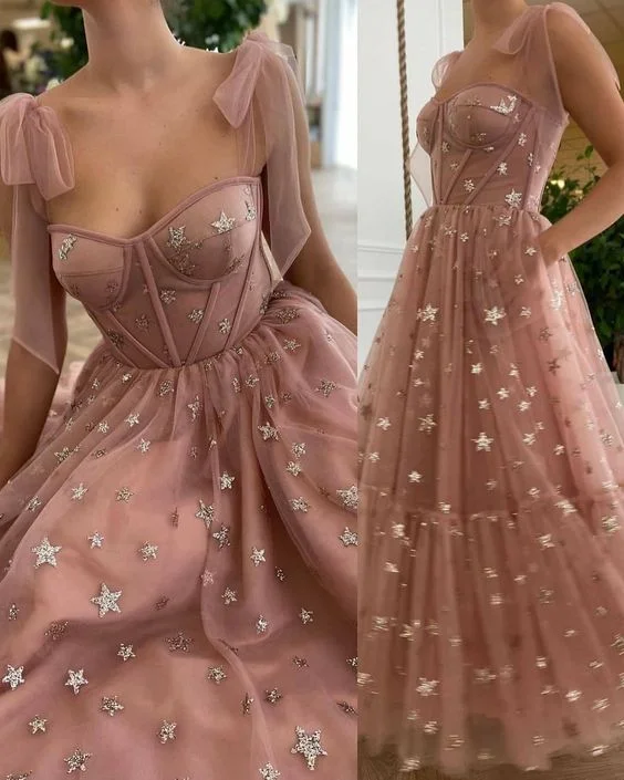 A line pink prom dress, evening dress     S1270