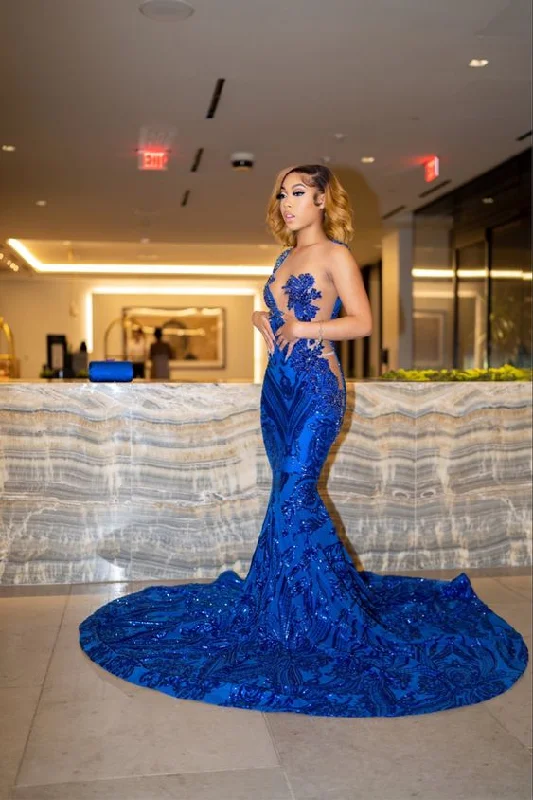 Blue mermaid prom dress long evening dress    S2065