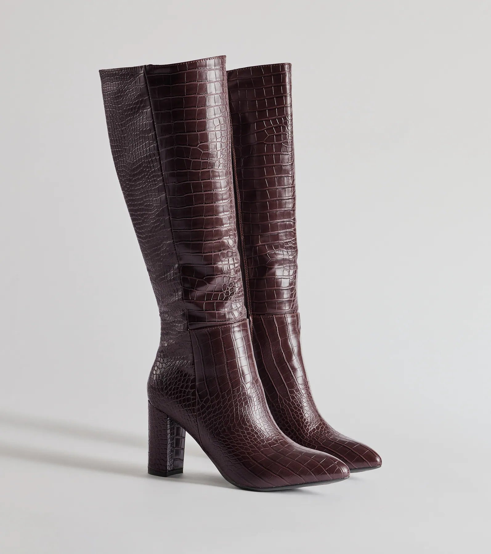 Chic Moment Faux Leather Croc-Embossed Under the Knee Boots