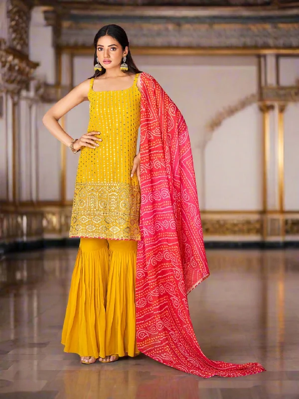 Chic Mustard Short Top Gharara Set with Dupatta