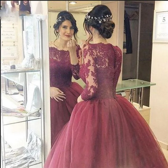 Custom Made Lace Prom Dress,Long Sleeves Dress,Floor Length Party Dress,High Quality Evening Dresses  S1884