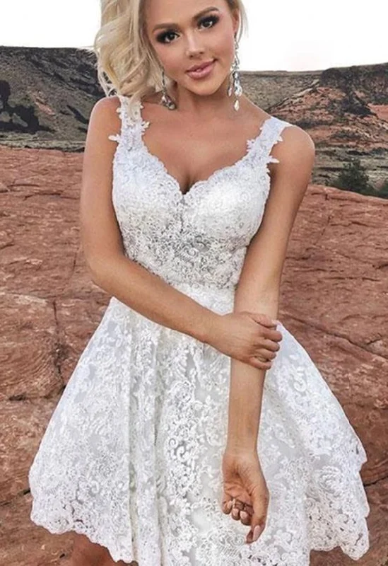 Cute V Homecoming Dresses Teagan Neck Short White Lace       S3124