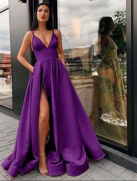 Graduation Prom Elegant Women Sexy Spaghetti V-neck Evening Dress Split     S2121