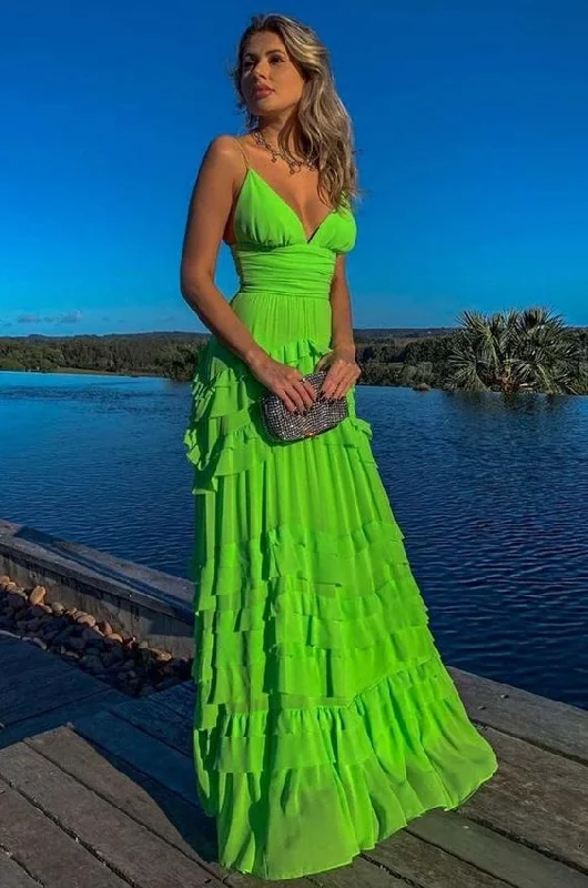 Green Chiffon Prom Dresses,  Evening Gown Fashion     S1053