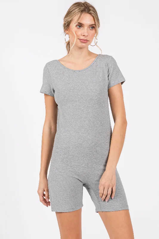 Heather Grey Fitted Short Sleeve Romper