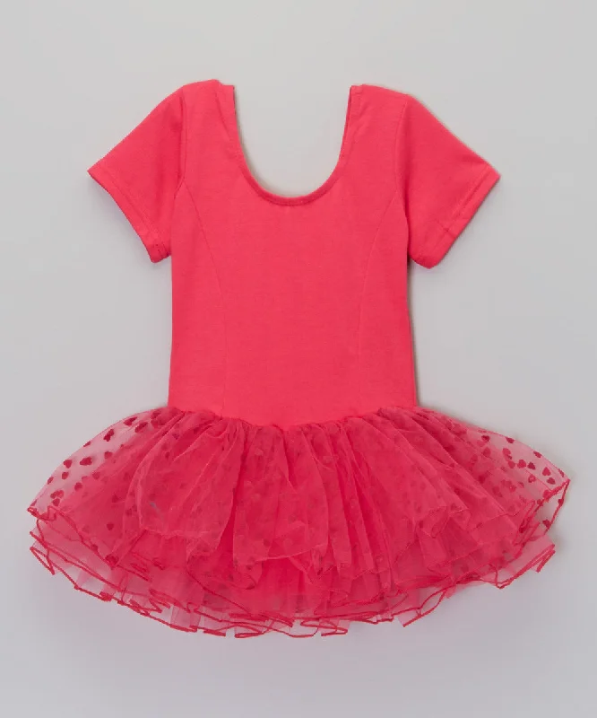 Hot Pink Hearts Short Sleeve Ballet Dress