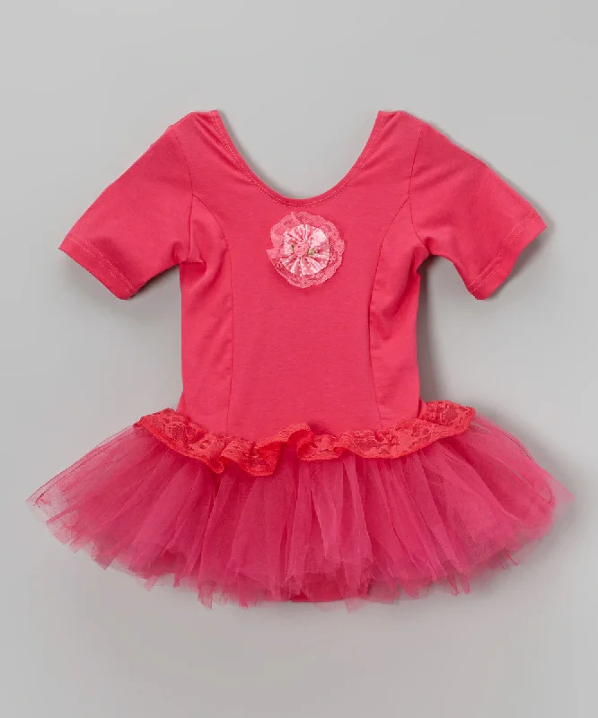 Hot Pink Lace Short Sleeve Ballet Dress