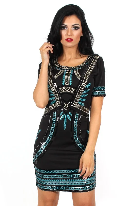 Kimi Black Sequin Short Sleeve Dress