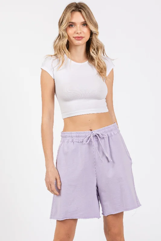 Lavender Raw Hem Drawstring Shorts