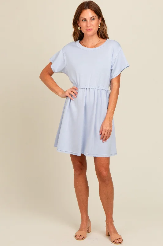 Light Blue Cut Edge Short Sleeve Dress