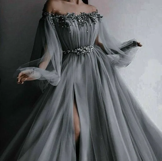 Long Gray Prom Dresses    S2118