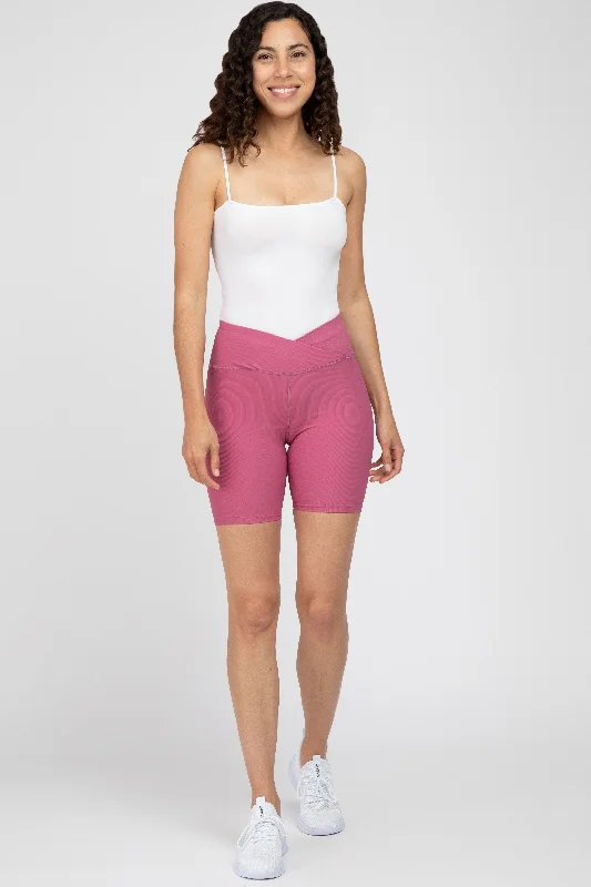 Mauve Crossover Waist Bike Shorts