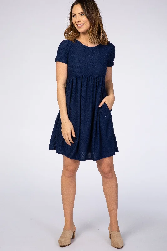 Navy Swiss Dot Short Sleeve Dress