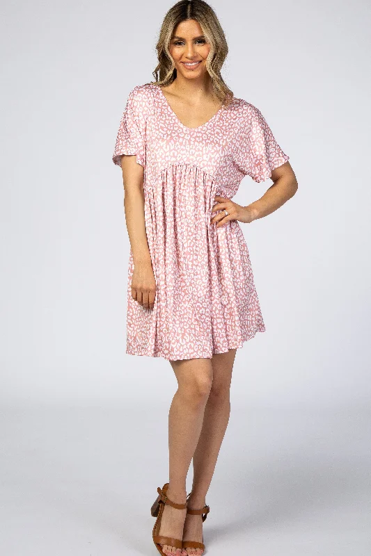 Peach Animal Print Short Sleeve Dress