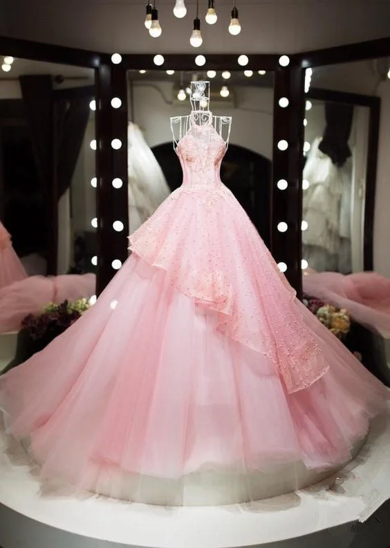 Pink Ball Prom Dresses,Evening Dresses,Winter Formal Dresses    S1928