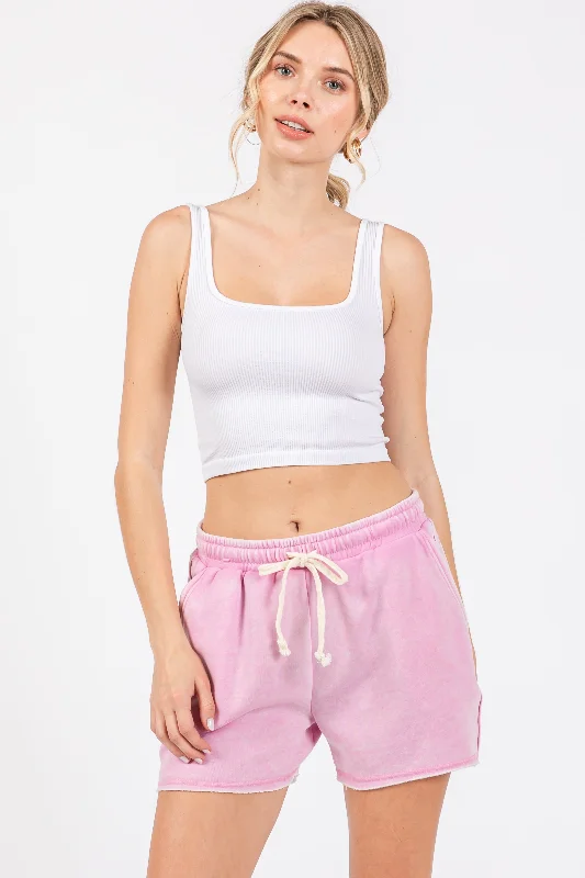 Pink Faded Wash Drawstring Shorts