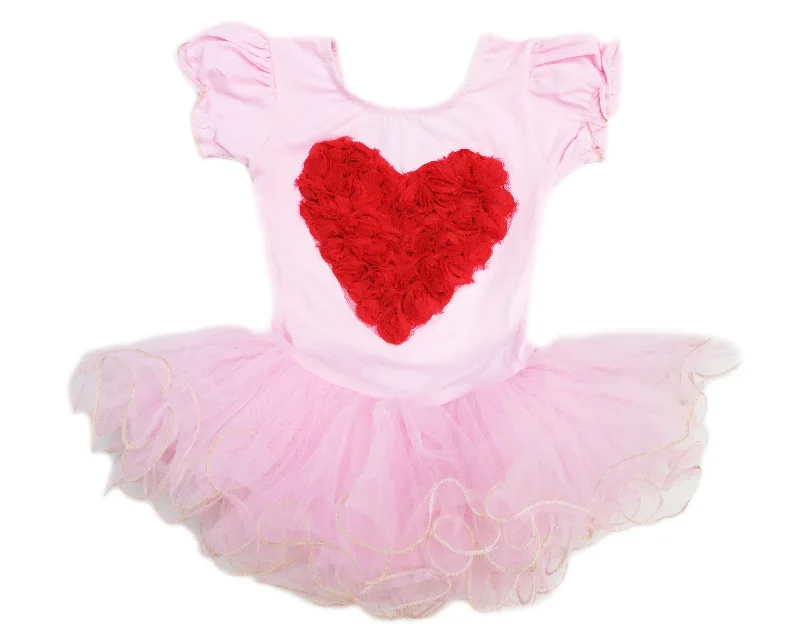 Red Heart Pink Gold Wave Short Sleeve Ballet Dress