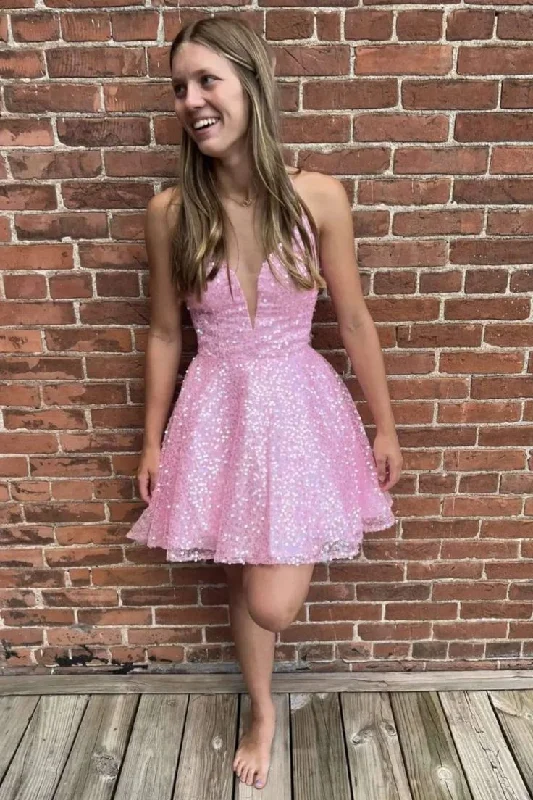 Princess Pink Glitters Short A-line Homecoming Dress        S3093