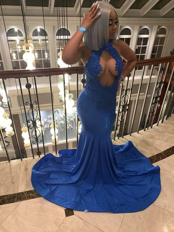 royal blue mermaid long prom dress, evening dress     S1266