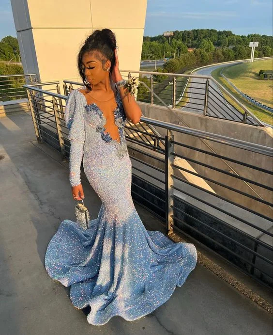 Sexy Mermaid Party Dress, Blue Prom Evening Dress         S3745