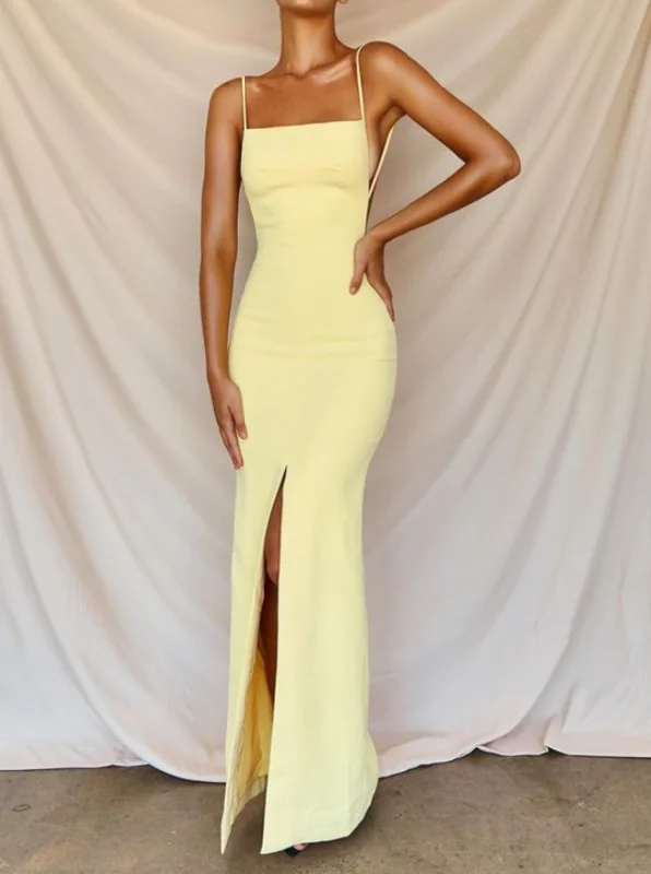 Sexy Yellow Prom Dresses with Side Slit ,Evening Party Dresses    S2107