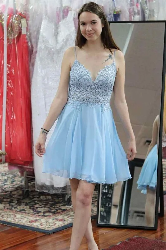 Spaghetti Straps Light Blue A-line Short Homecoming Dress         S3215