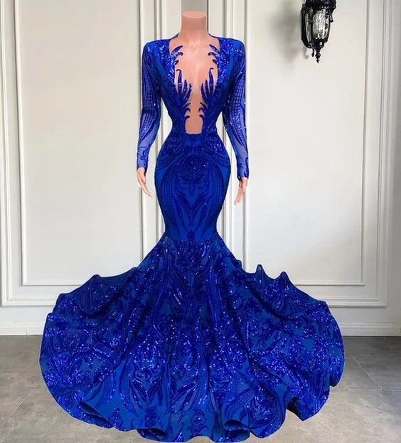 Vintage royal blue mermaid prom dresses   S1593