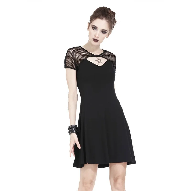 Women's Goth Mesh Shoulder Ruched Short Dress