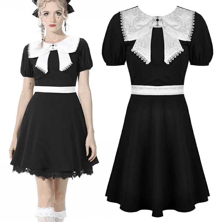 Women's Gothic Bowknot Collar White Short Dress