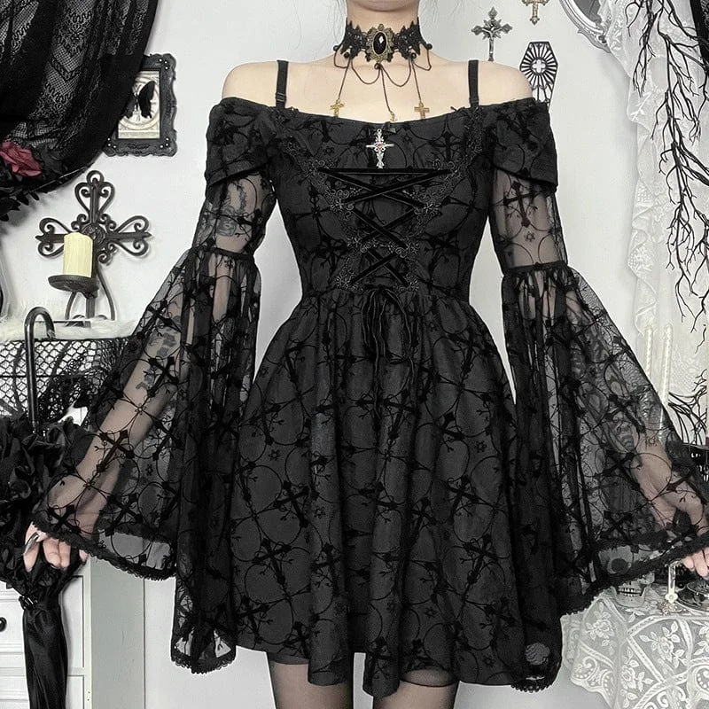 Women's Gothic Mesh Off Shoulder Short Dress